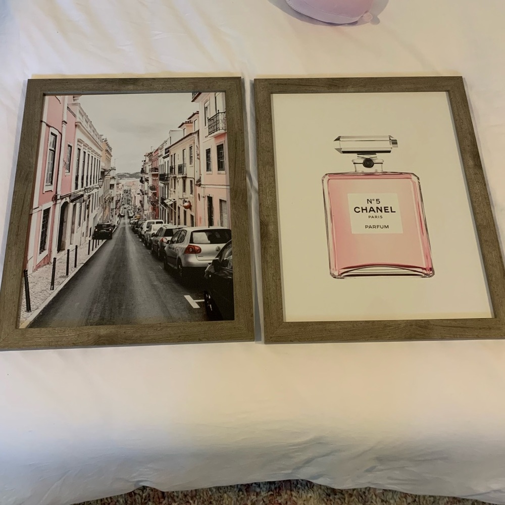 Framed Chanel and city prints (18 x 22)